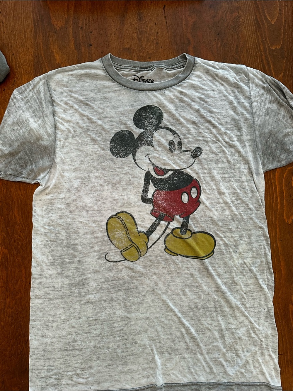 Disney Gray Heather Mickey Mouse Vintage-Style Tee with Red & Yellow Accents